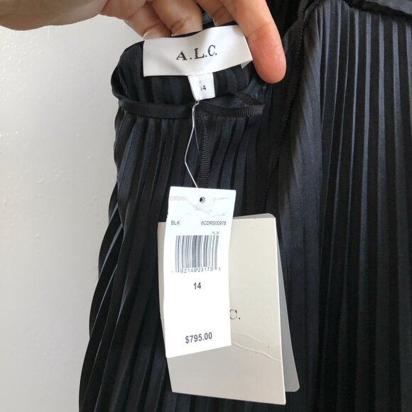 NWT A.L.C. Aries Black Pleated Maxi Dress Size 14 - Picture 7 of 11